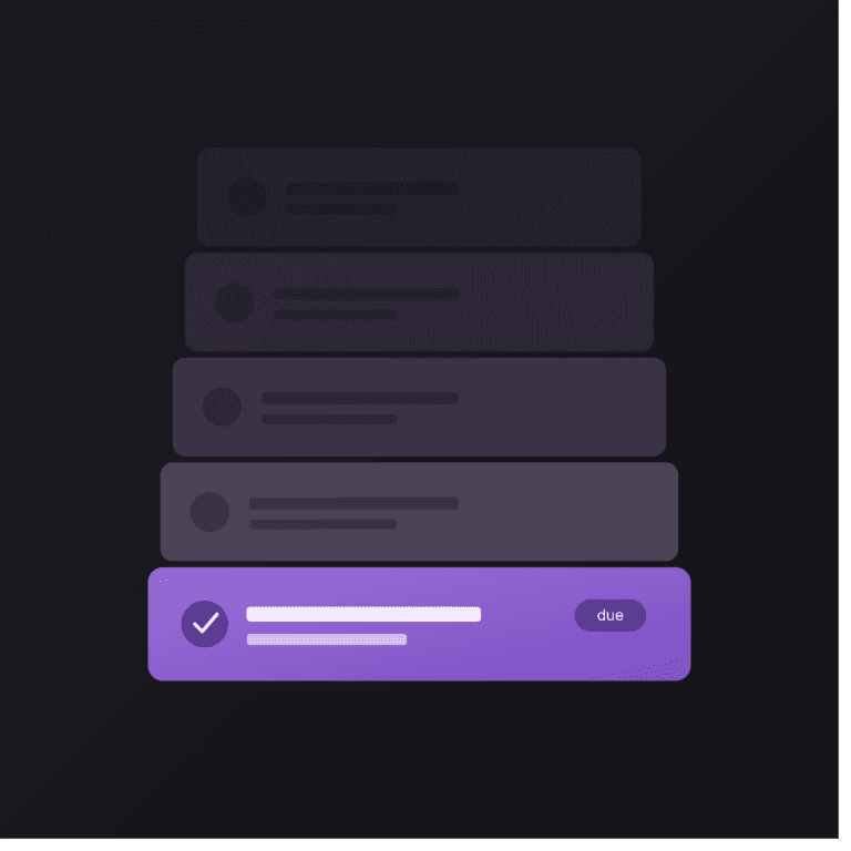Subscription Fatigue Tracker project thumbnail — stacked subscription cards in dark grey and purple, with a highlighted card showing a payment due